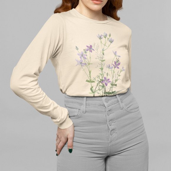 Outfit Bits Tops - Rose Pink Vintage Floral Print Long Sleeve Graphic Tee T-shirt S M L XL